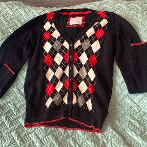 Girls Justice Black/ Red/ White/ Gold Argyle  Sweater size 12 Holiday style